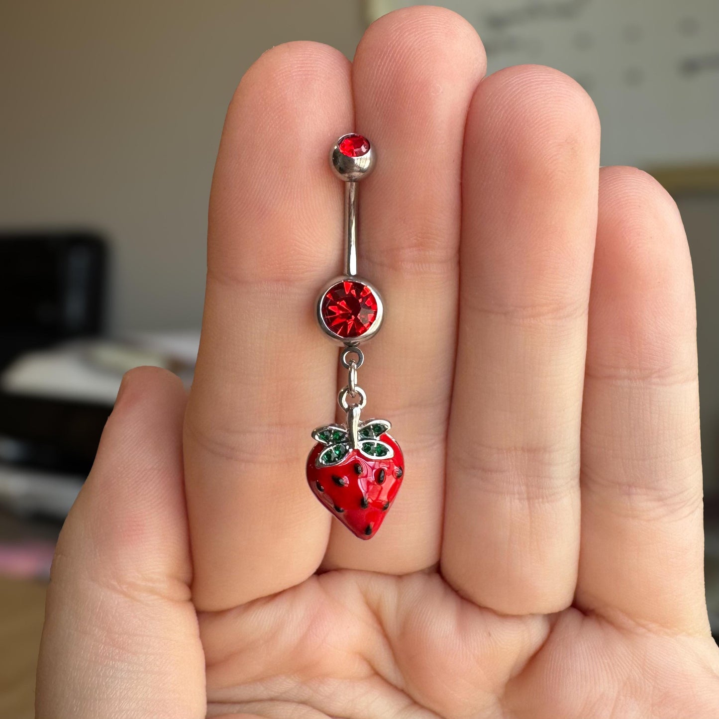 Strawberry Belly Button Ring (14G 10mm, Surgical Steel)