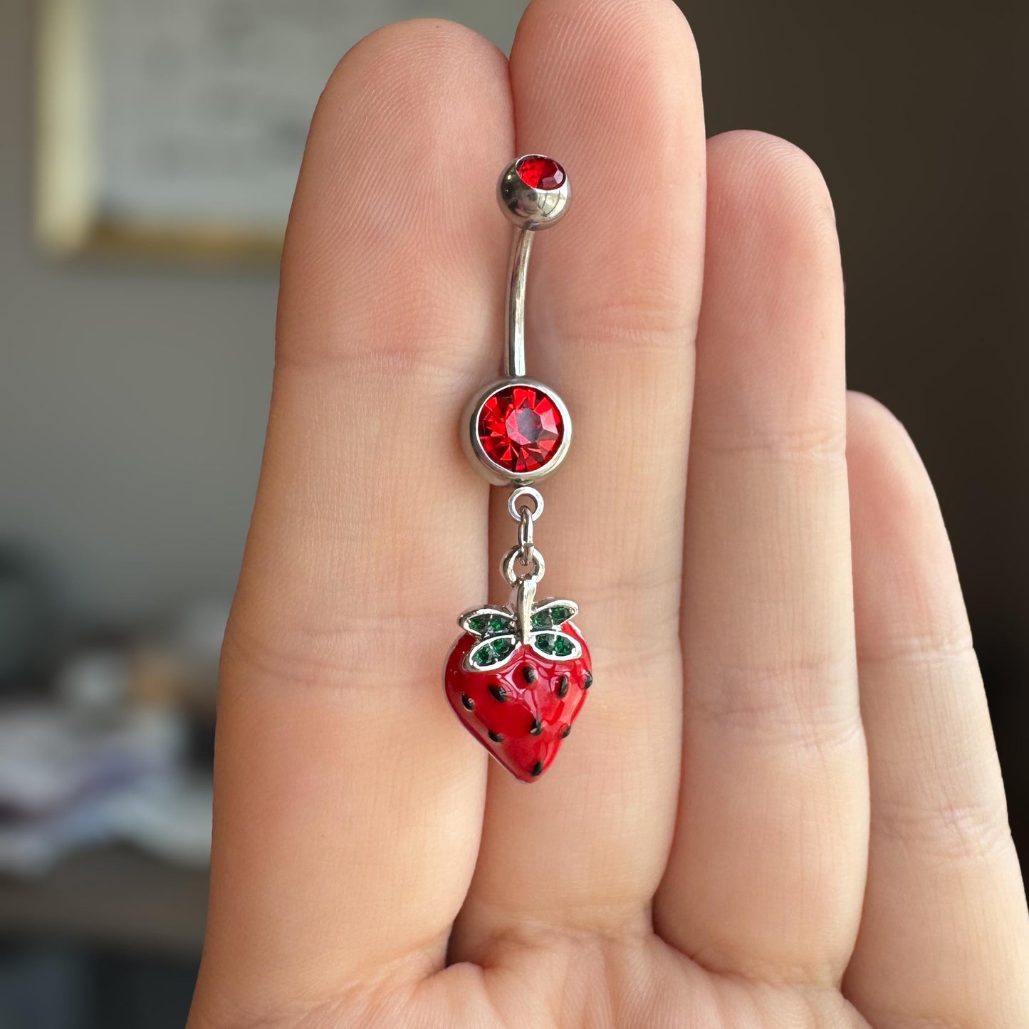 Strawberry Belly Button Ring (14G 10mm, Surgical Steel)