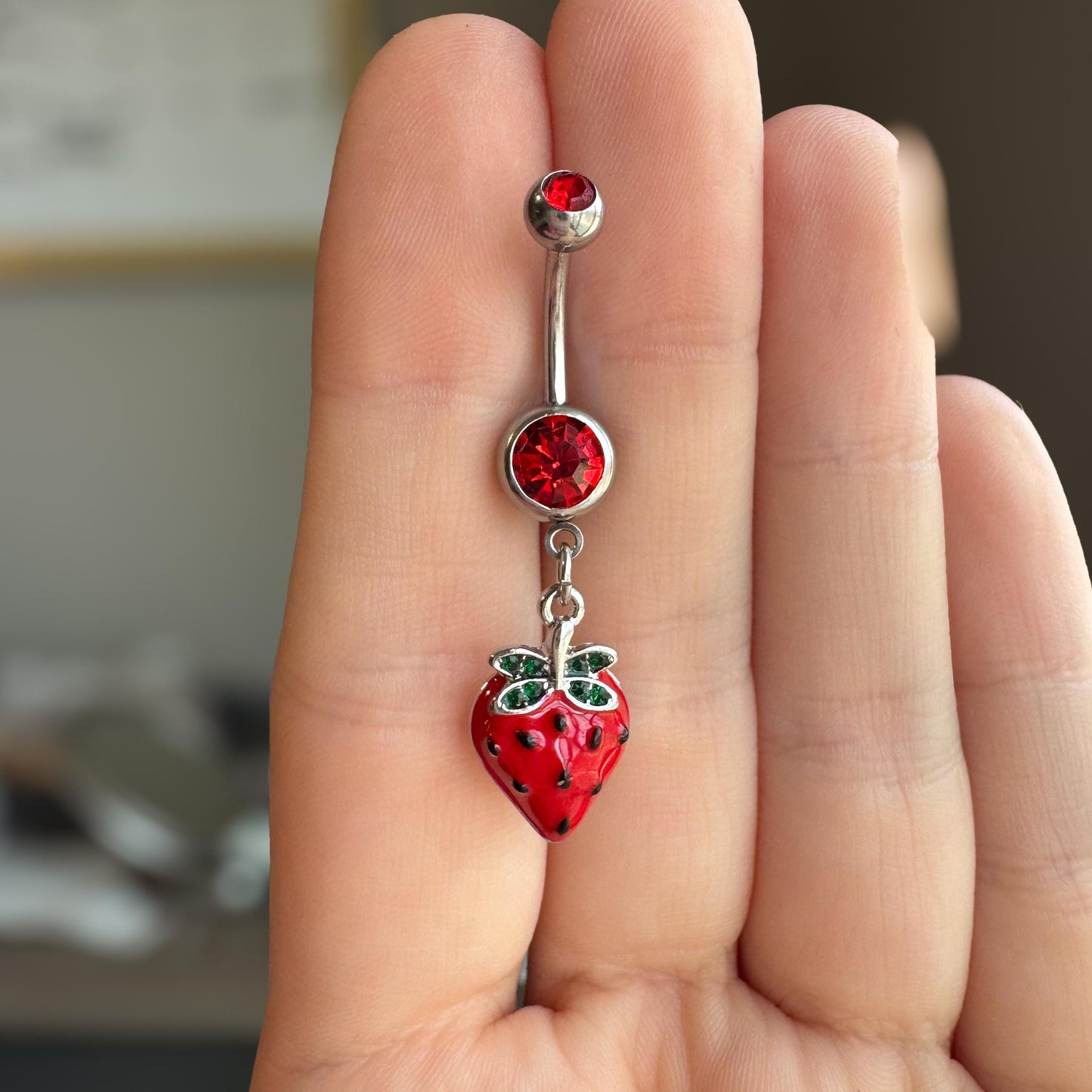 Strawberry Belly Button Ring (14G 10mm, Surgical Steel)