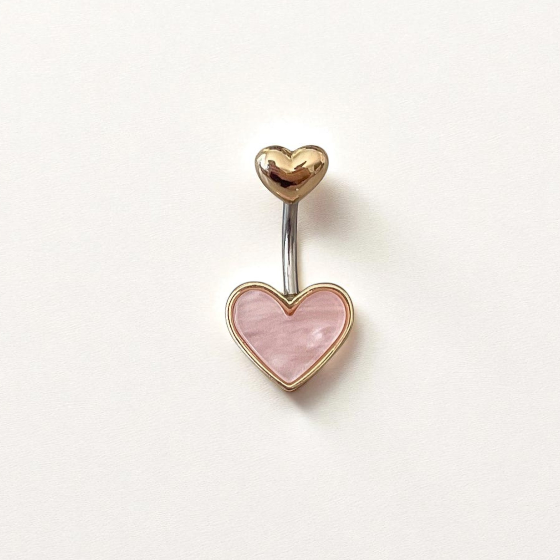 Pink heart belly button ring with gold accents