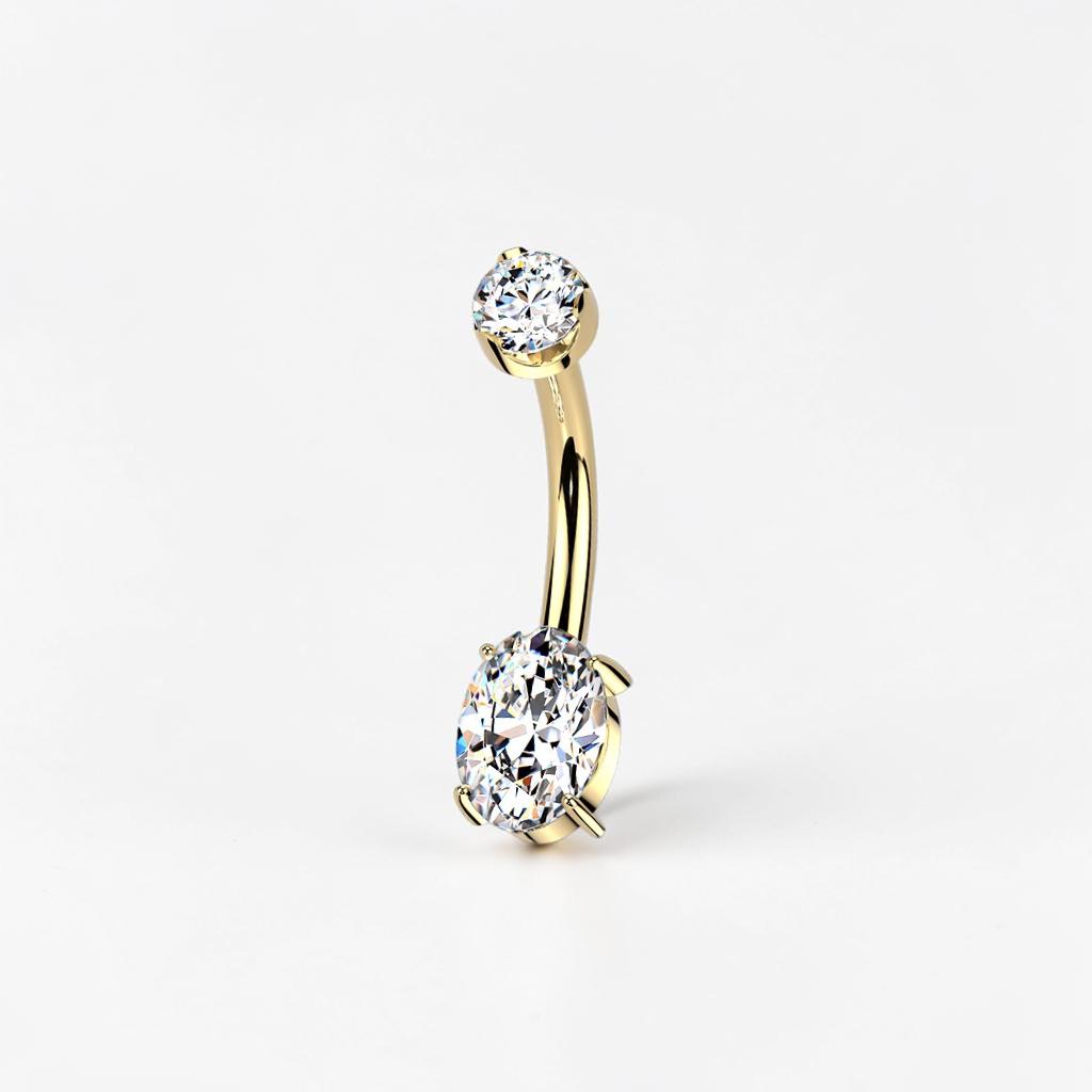 Titanium belly button ring with oval cut moissanite, minimalist navel piercing jewelry