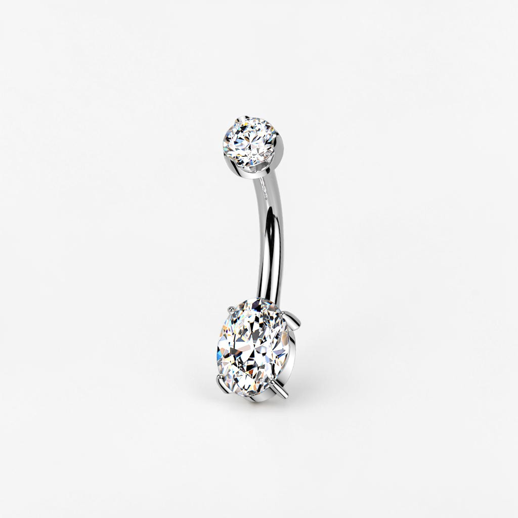 Titanium belly button ring with oval cut moissanite, minimalist navel piercing jewelry