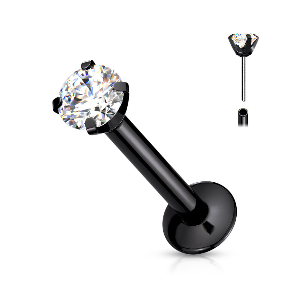 Single CZ Flat Back Stud Earring, Black