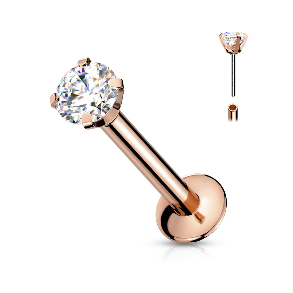 Single CZ Flat Back Stud Earring, Rose Gold