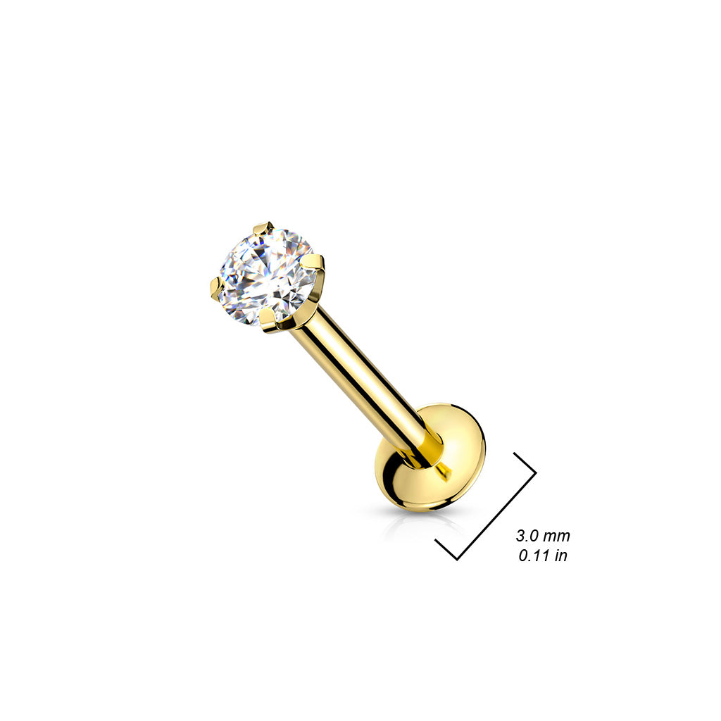 Single CZ Flat Back Stud Earring, Gold