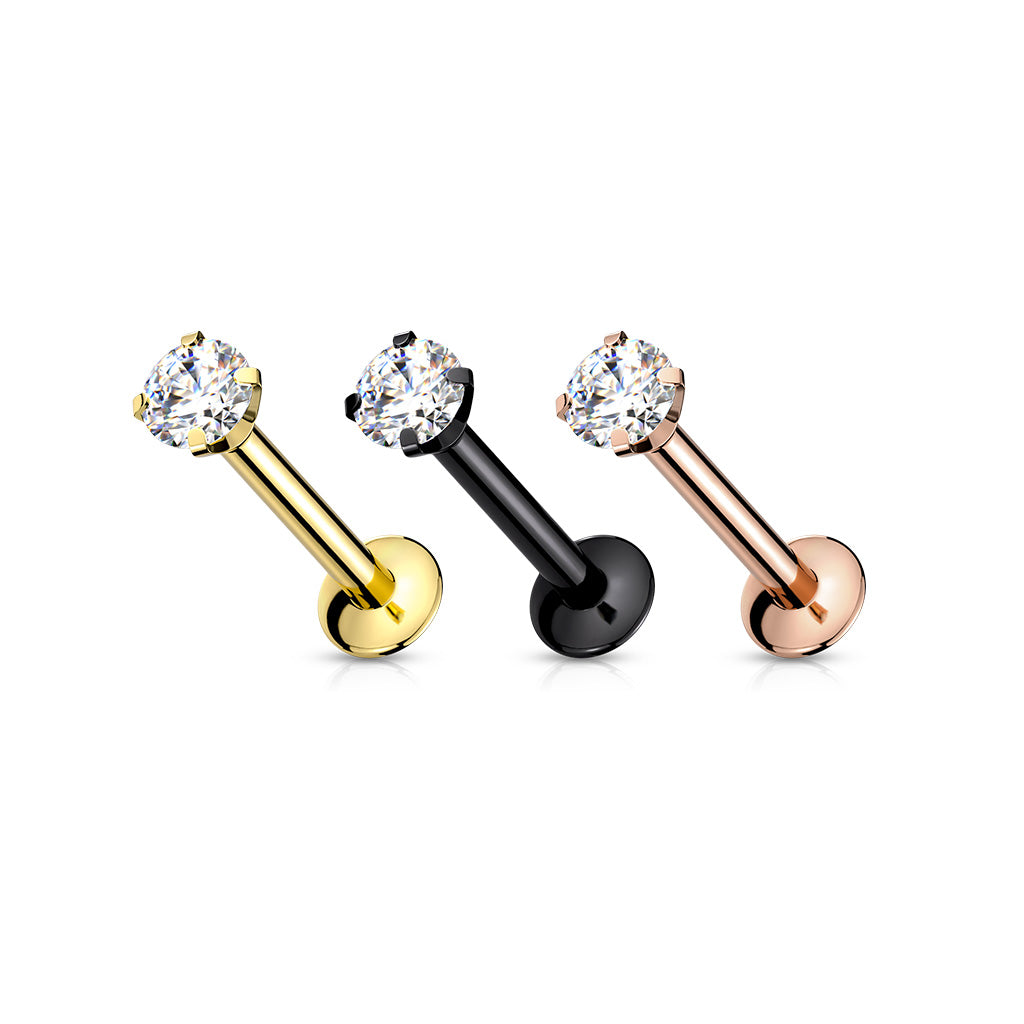 Single CZ Flat Back Stud Earring, Gold, Black and Rose Gold