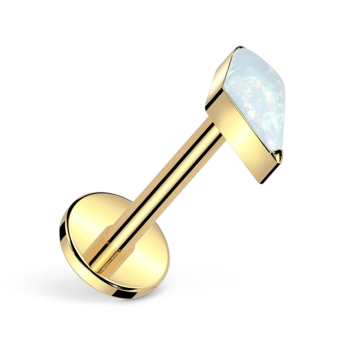 Flat back stud with kite-cut faux opal, in gold titanium.