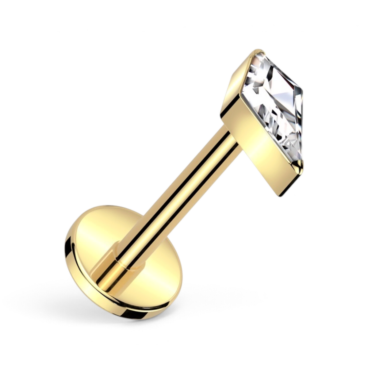 Flat back stud with kite-cut CZ, in gold titanium.