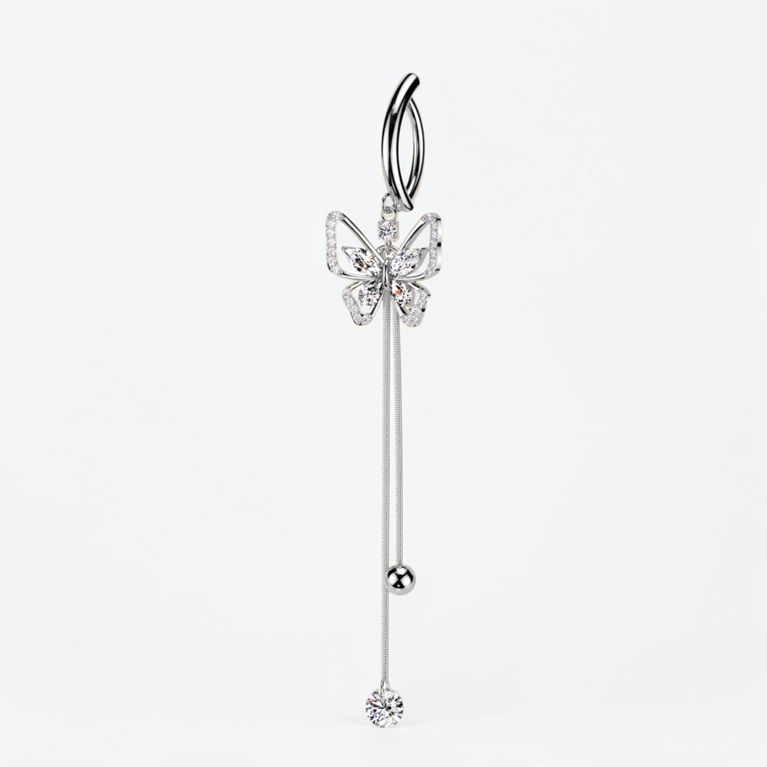 Surgical steel clicker hoop belly button ring with butterfly design, navel piercing jewelry