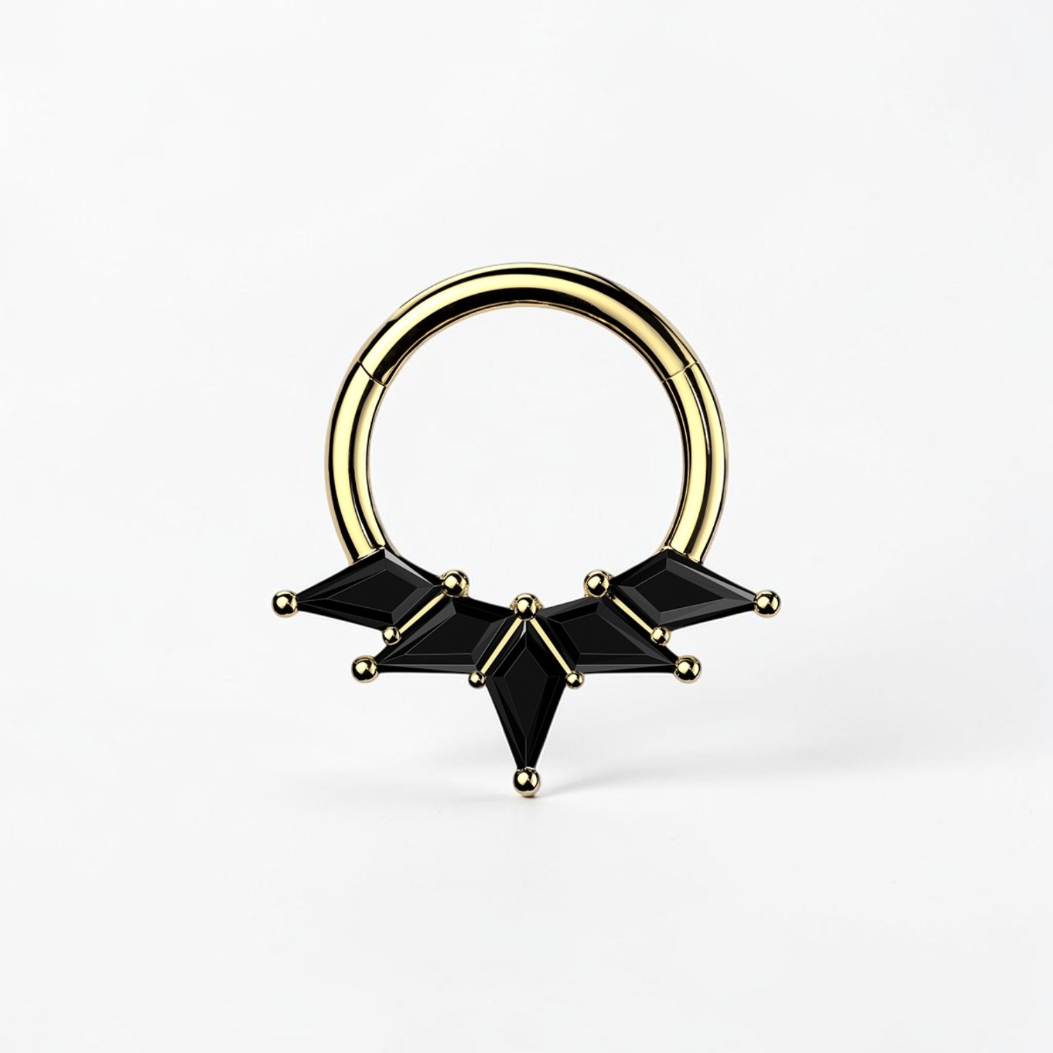 Faceted CZ titanium daith earring with crown-like geometric design and hinged clicker closure