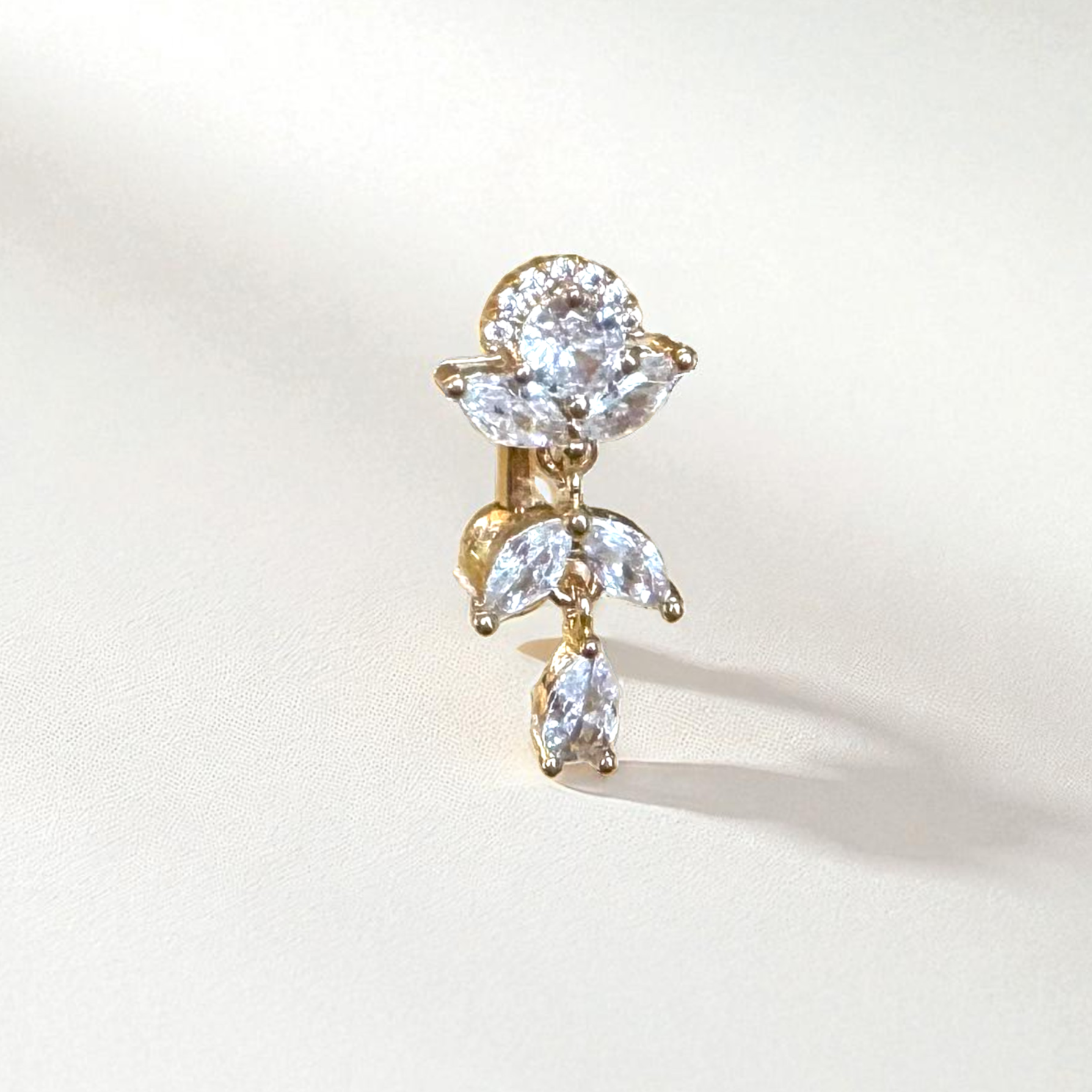 Top Down/Floating Belly Button ring in gold, with clear gems