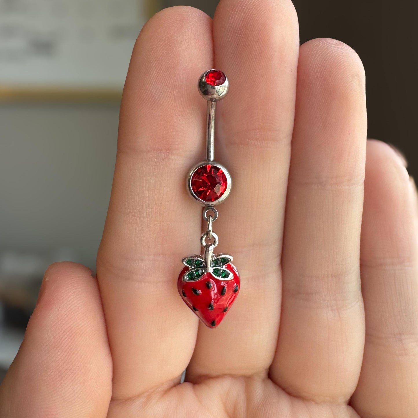 Strawberry Belly Button Ring (14G 10mm, Surgical Steel)