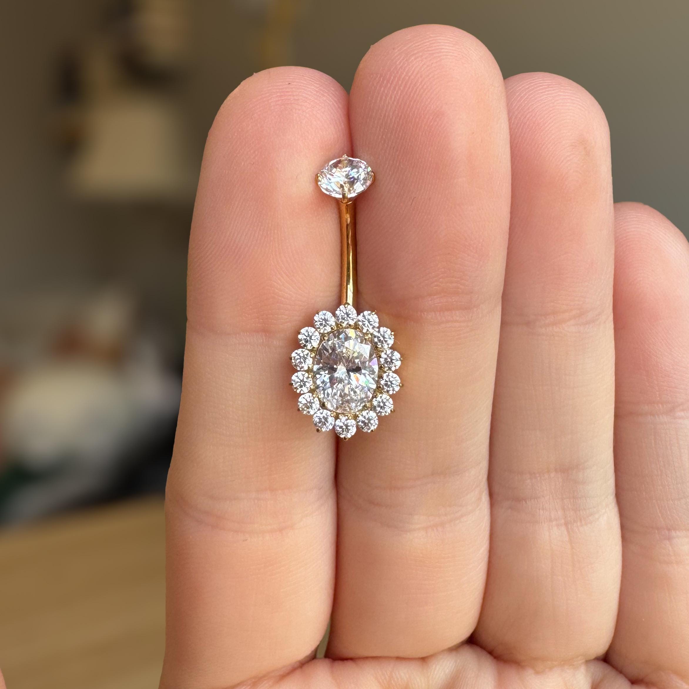 Amaris Halo Belly Button Ring-Belly Button Rings-Elara Body Jewelry