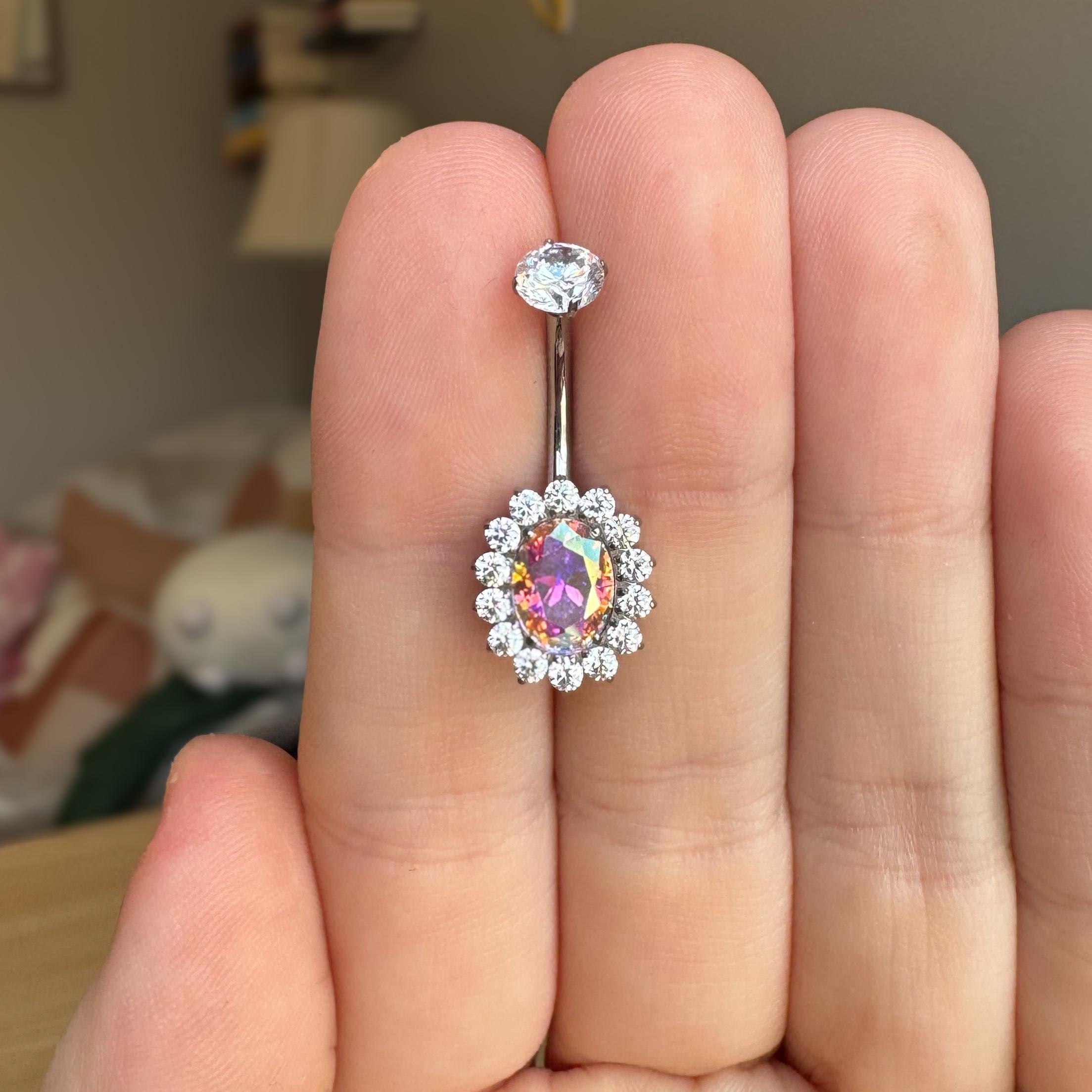 Amaris Halo Belly Button Ring-Belly Button Rings-Elara Body Jewelry