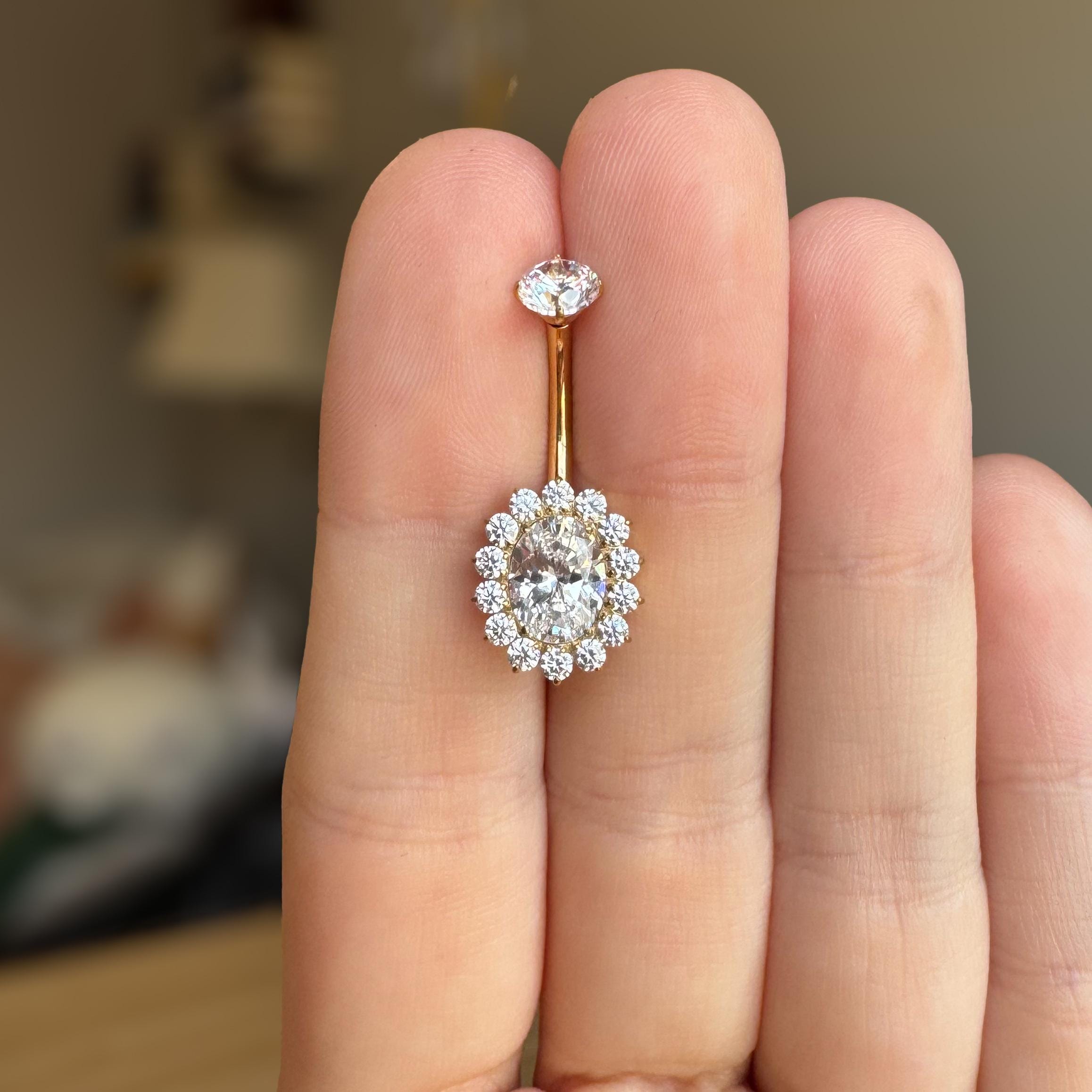 Amaris Halo Belly Button Ring-Belly Button Rings-Gold/Clear CZs-Elara Body Jewelry