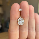 Amaris Halo Belly Button Ring-Belly Button Rings-Gold/Clear CZs-Elara Body Jewelry