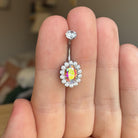 Amaris Halo Belly Button Ring-Belly Button Rings-Silver/Aurora CZs-Elara Body Jewelry