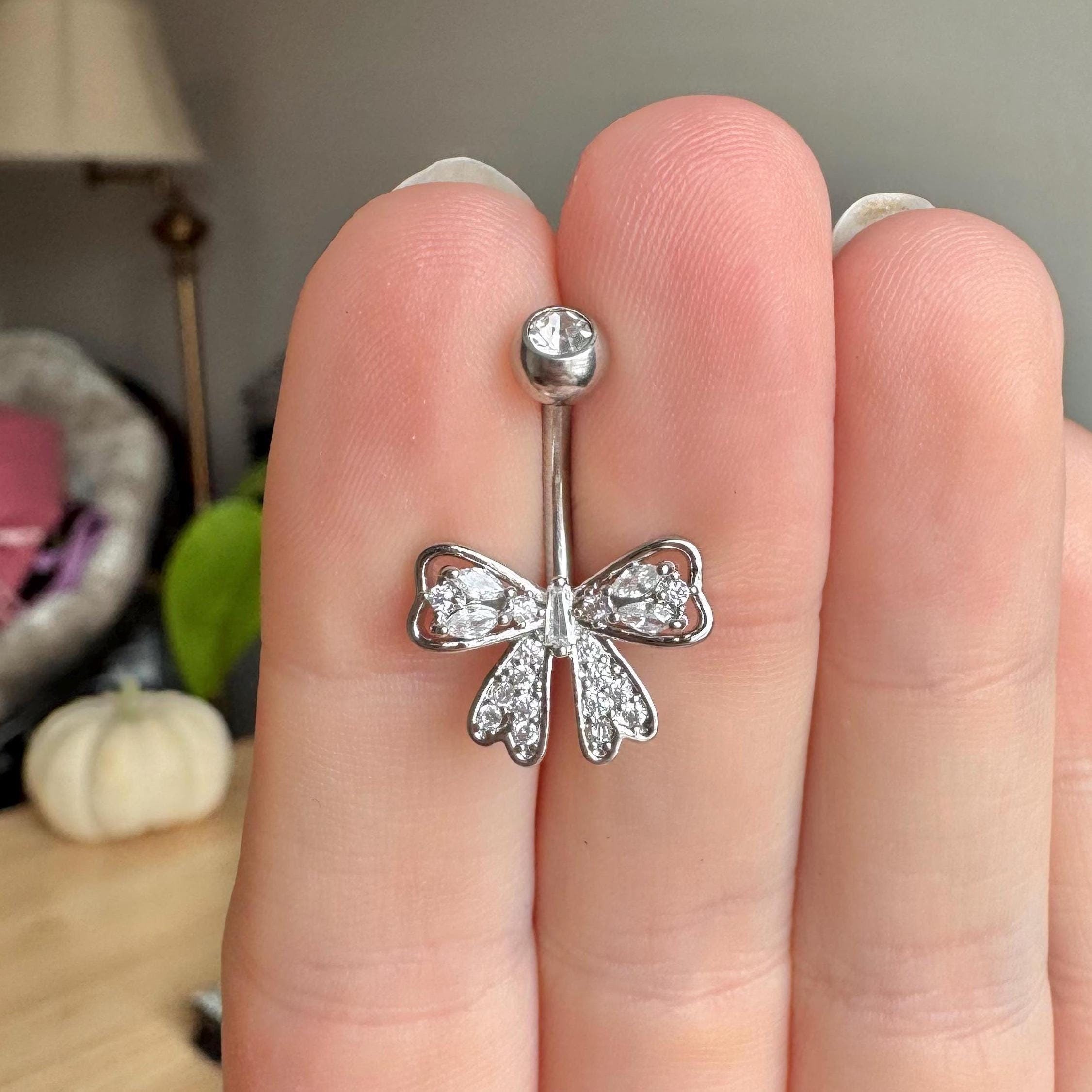 Aria Bow Belly Button Ring-Belly Button Rings-Silver-Elara Body Jewelry