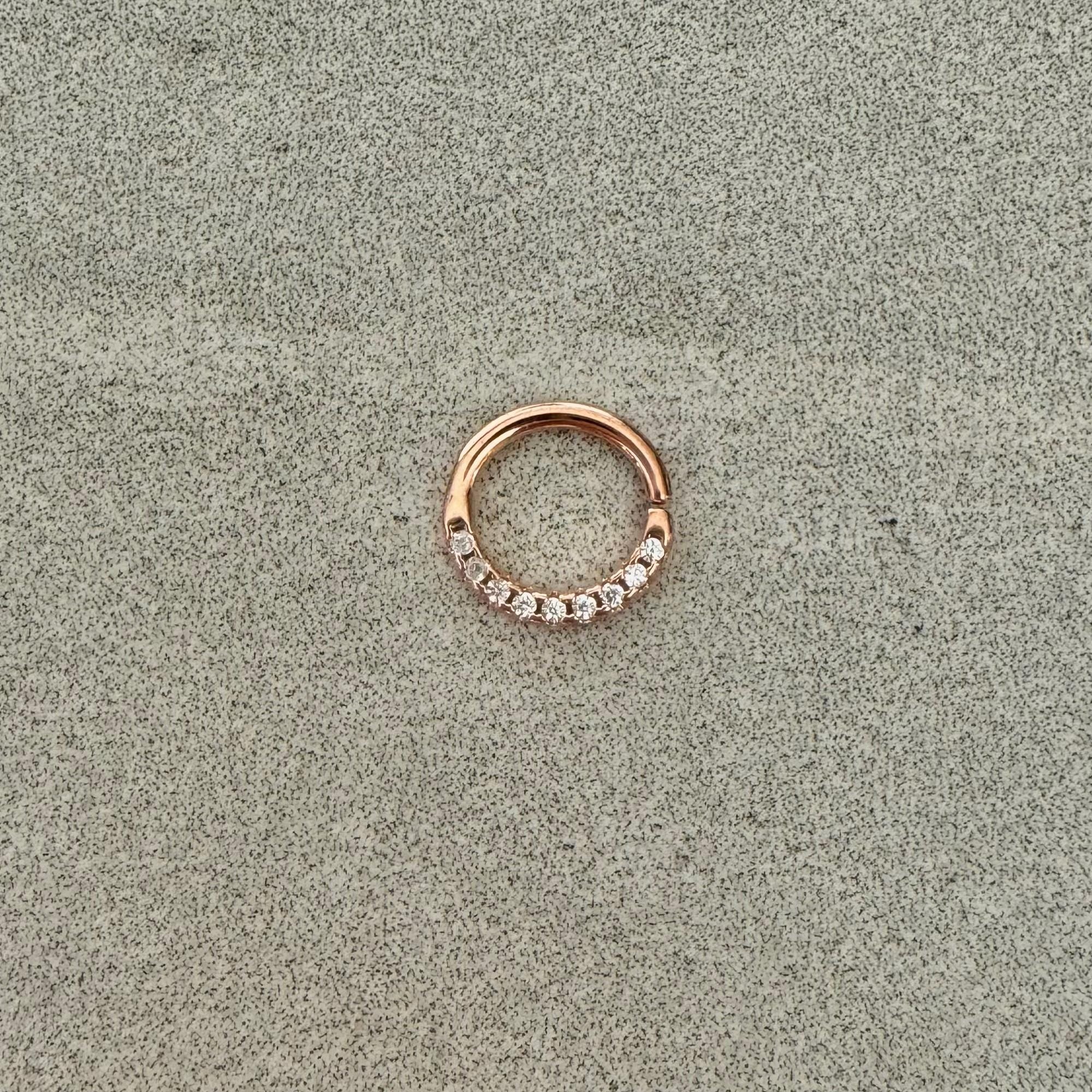 Gold Crystal Daith Earring-Daith Earring-Rose Gold/Clear CZs-Elara Body Jewelry