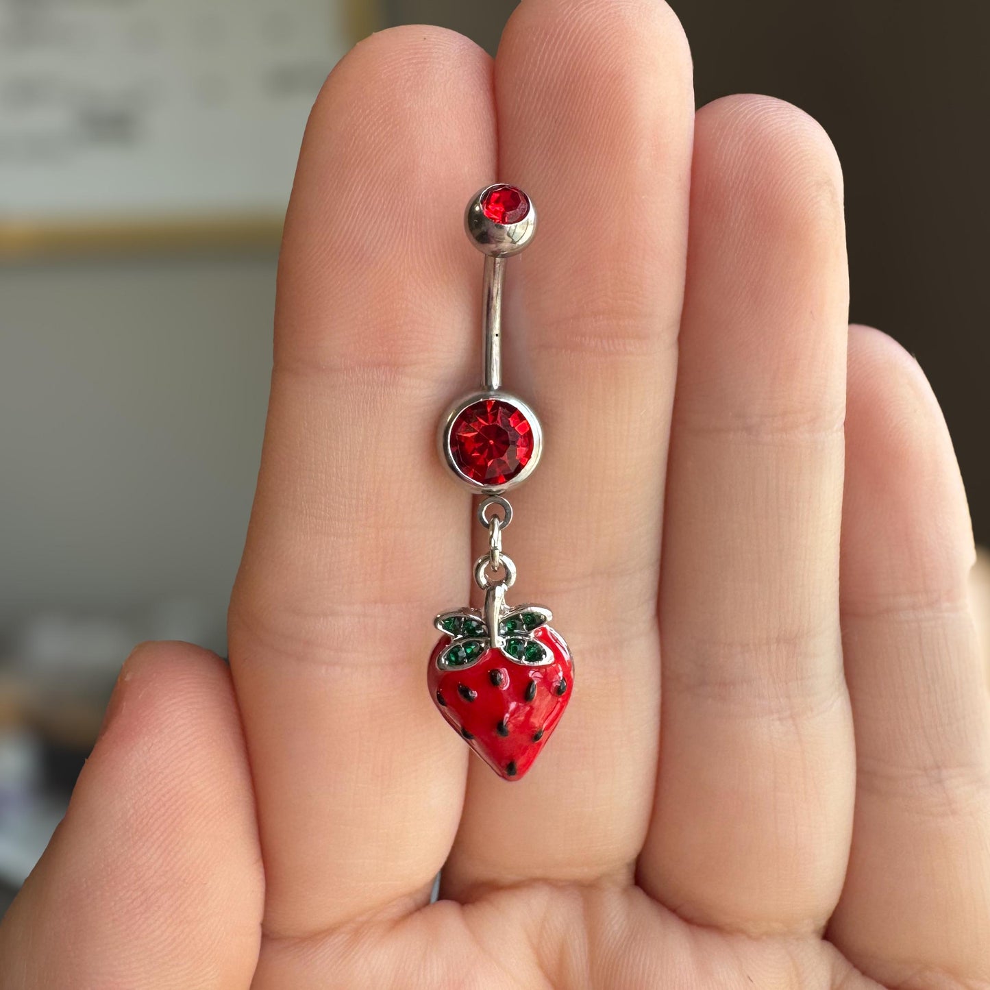 Strawberry Belly Button Ring (14G 10mm, Surgical Steel)