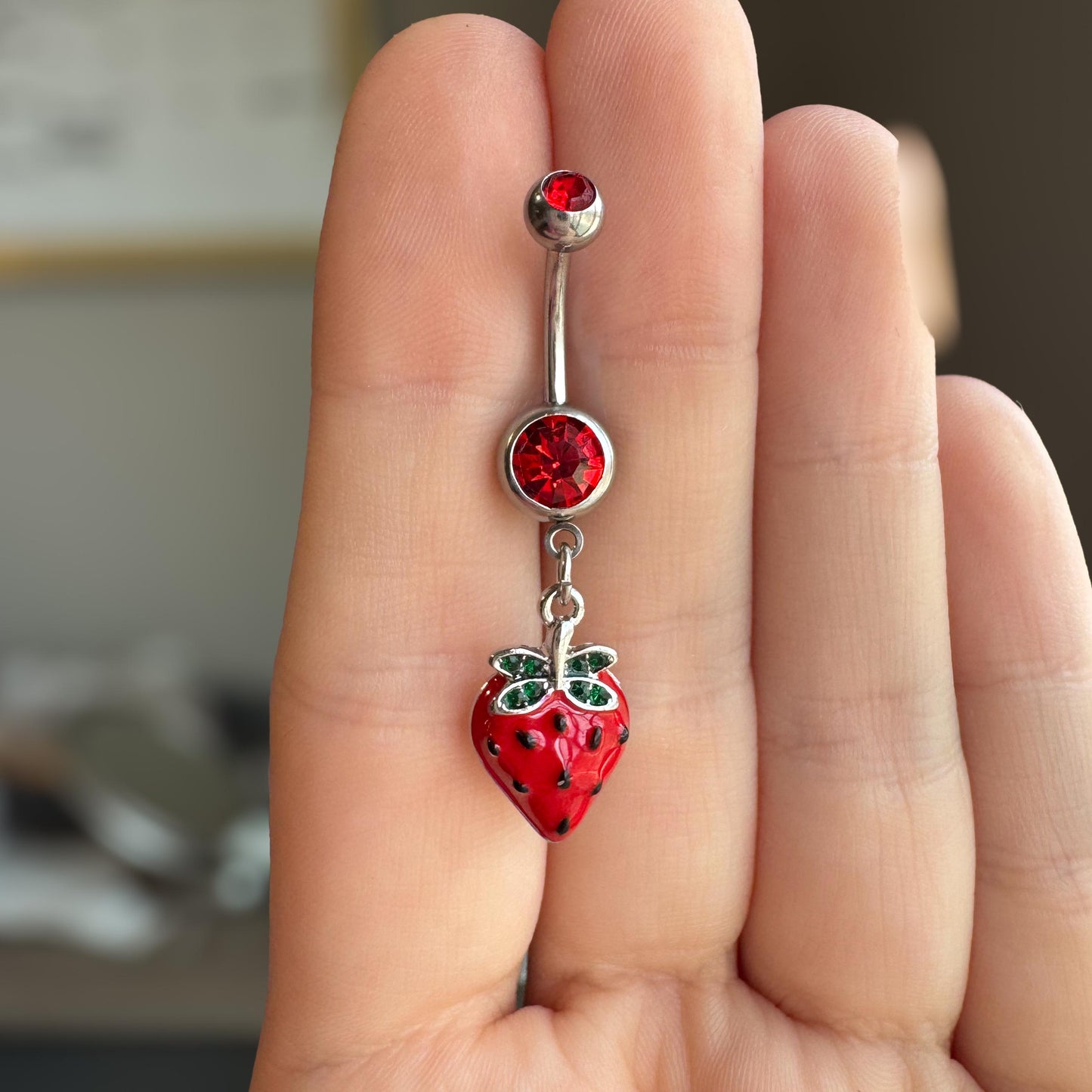 Strawberry Belly Button Ring (14G 10mm, Surgical Steel)