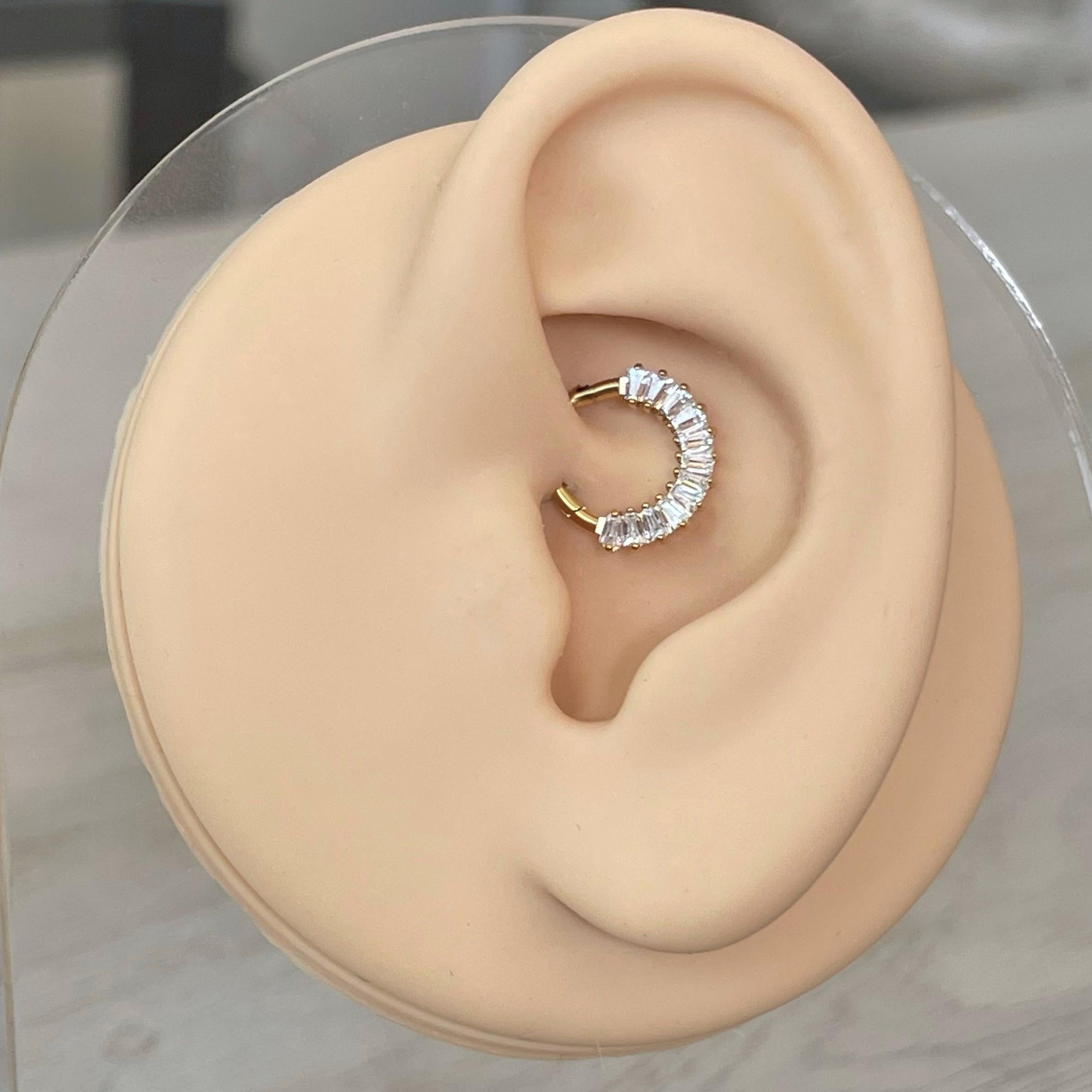 Calyx Veil Daith Earring-Daith Earring-8mm Diameter-Gold/Clear CZs-Elara Body Jewelry