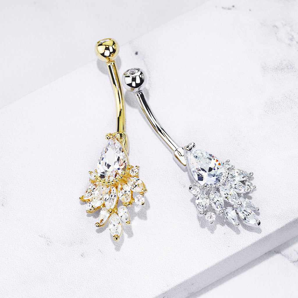 Crown of Elysia Belly Button Ring-Belly Button Rings-White Gold-Elara Body Jewelry
