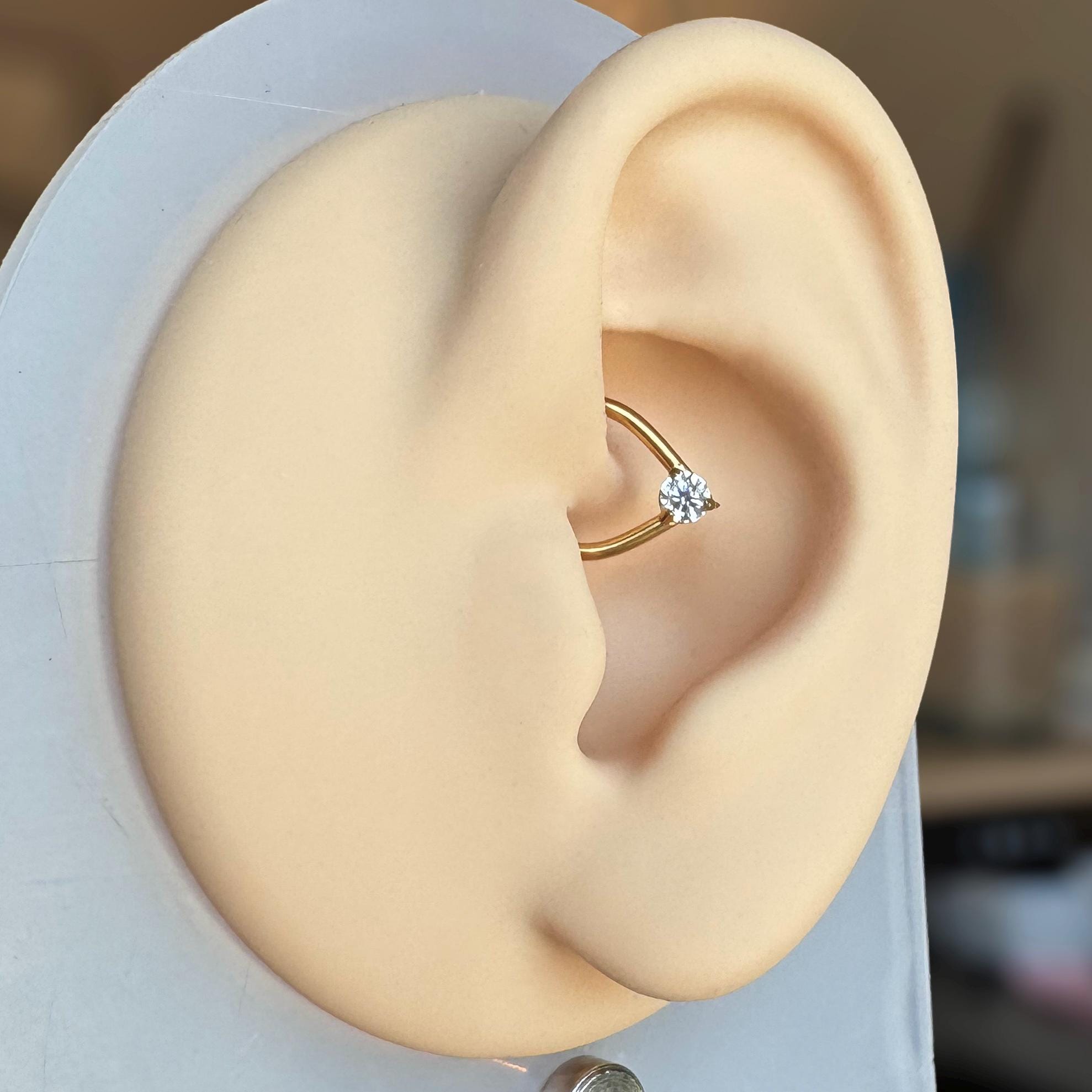 Crystal Tear Daith Earring-Daith Earring-Gold-8mm Diameter-Elara Body Jewelry