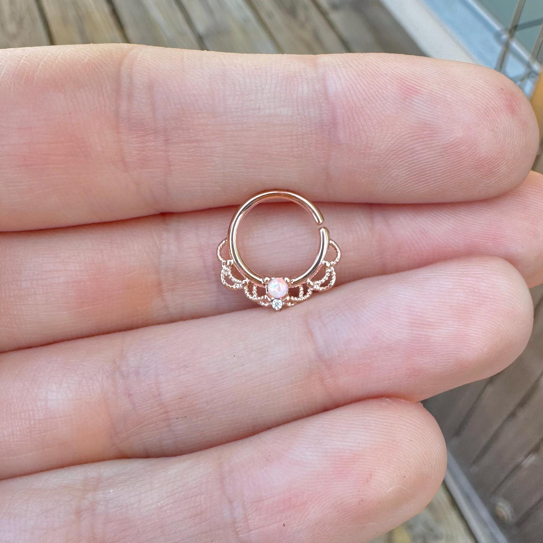 Daphne Lace Septum Ring-Septum Ring-Rose Gold/White Opal-Elara Body Jewelry