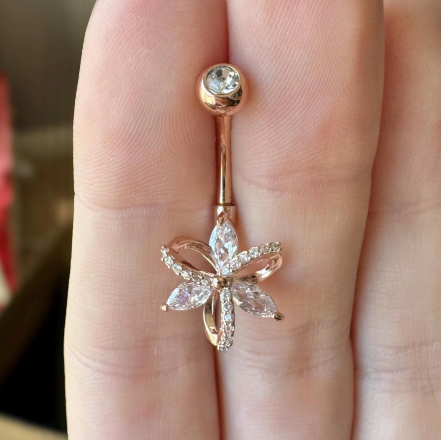 Dewbelle Belly Button Ring-Belly Button Rings-Rose gold-Elara Body Jewelry