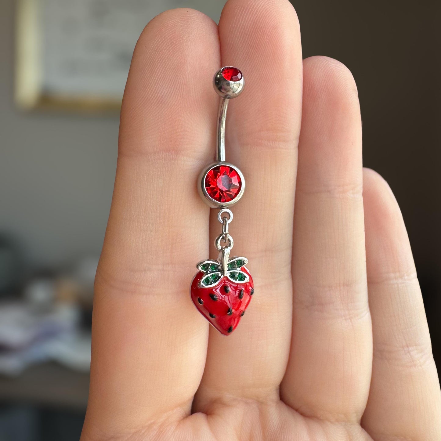Strawberry Belly Button Ring (14G 10mm, Surgical Steel)