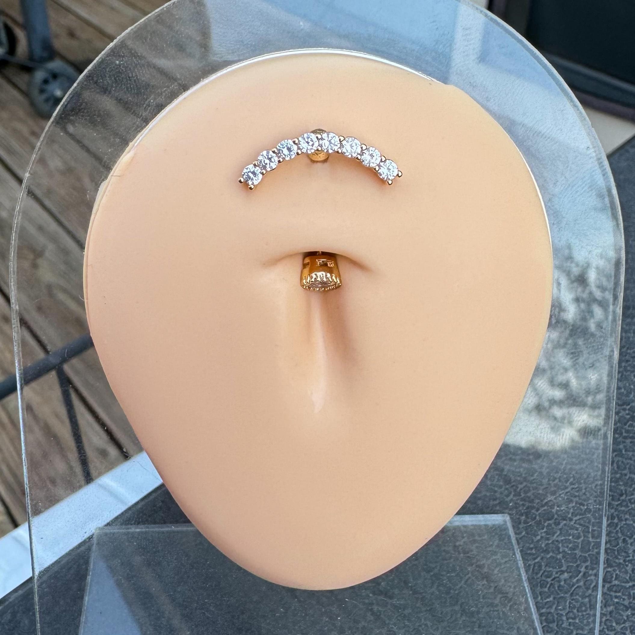 Ecliptic Crescent Belly Button Ring-Belly Button Rings-Gold-Elara Body Jewelry