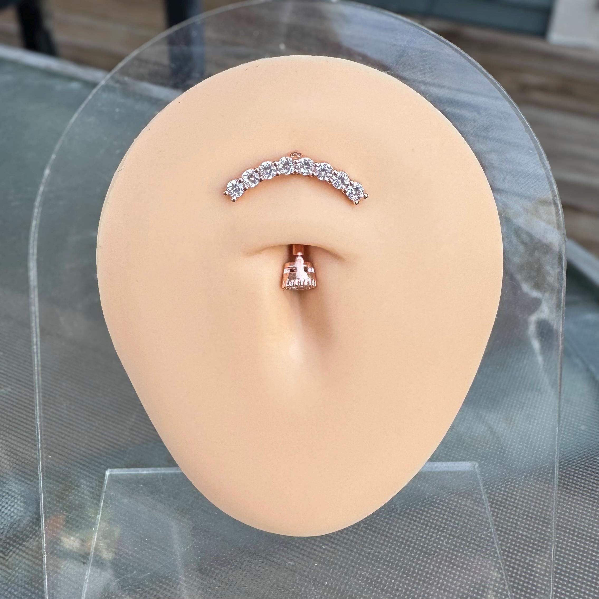 Ecliptic Crescent Belly Button Ring-Belly Button Rings-Rose gold-Elara Body Jewelry