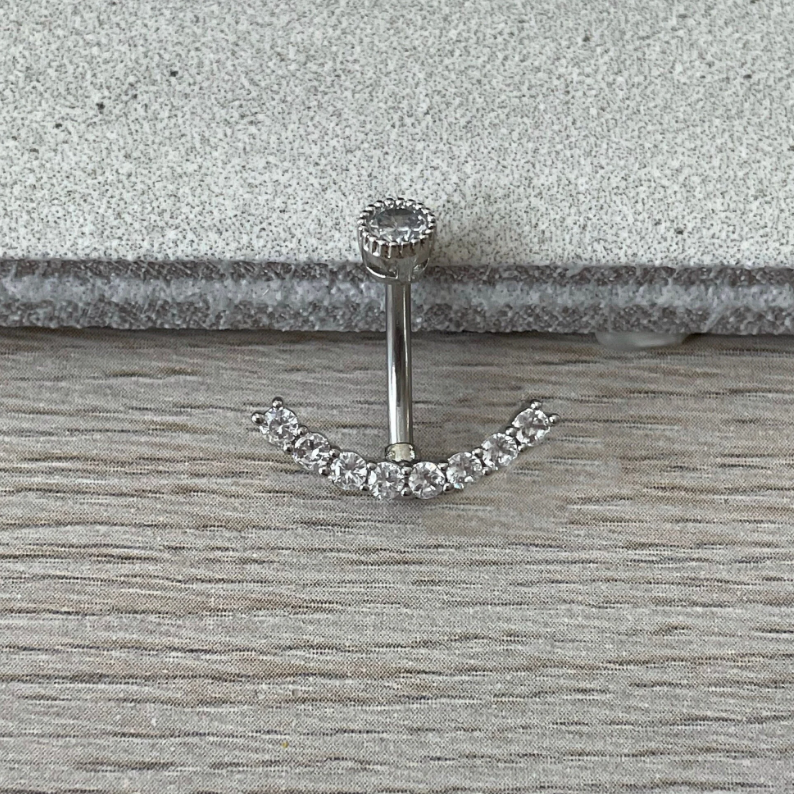 Ecliptic Crescent Belly Button Ring-Belly Button Rings-Silver-Elara Body Jewelry