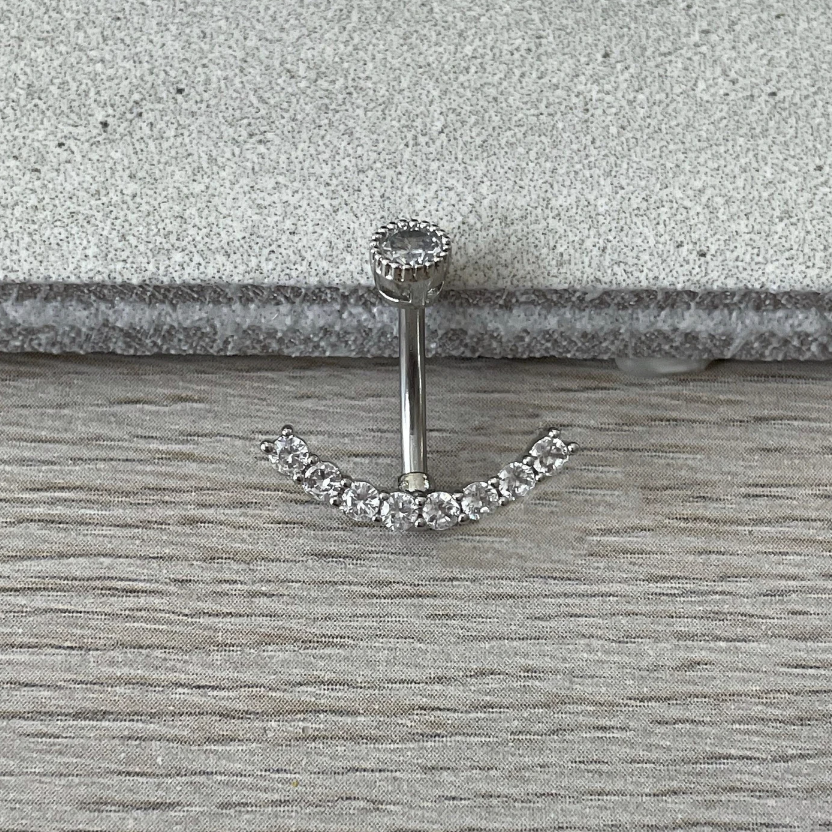 Ecliptic Crescent Belly Button Ring-Belly Button Rings-Silver-Elara Body Jewelry