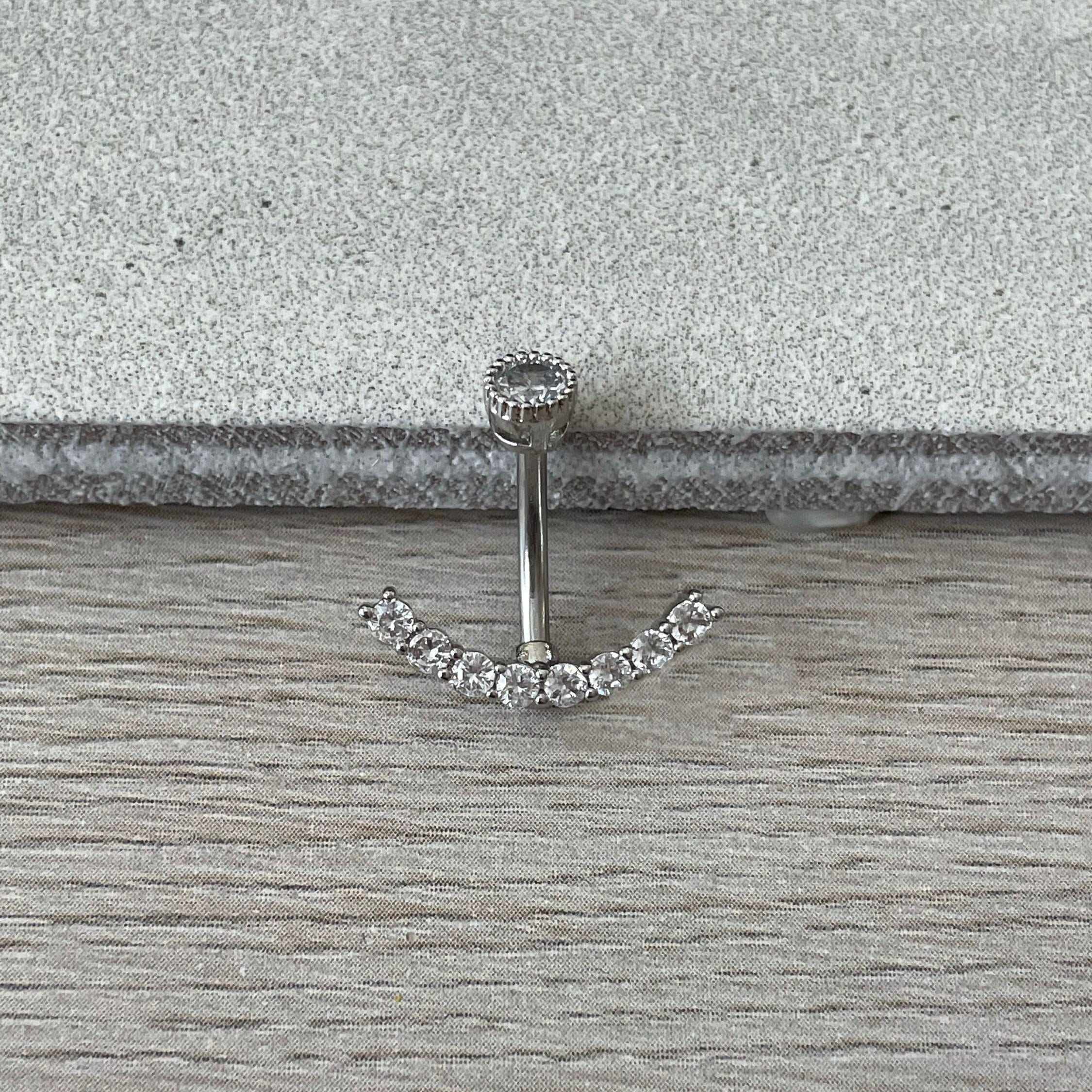 Ecliptic Crescent Belly Button Ring-Belly Button Rings-Silver-Elara Body Jewelry