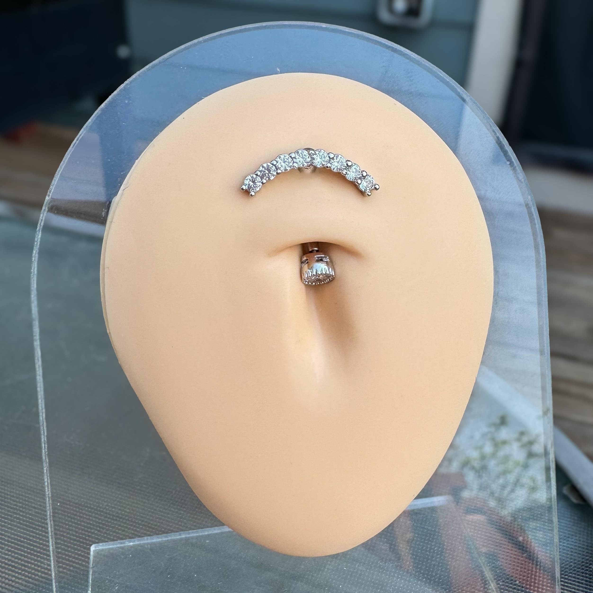 Ecliptic Crescent Belly Button Ring-Belly Button Rings-Silver-Elara Body Jewelry