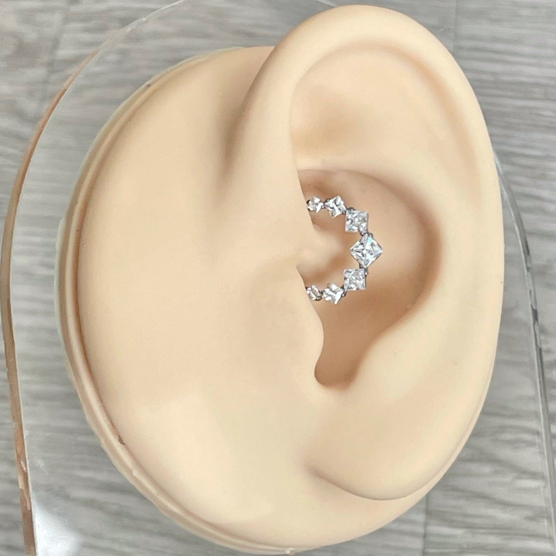 Edge of Light Daith Earring-Daith Earring-Silver/Clear CZs-8mm Diameter-Elara Body Jewelry