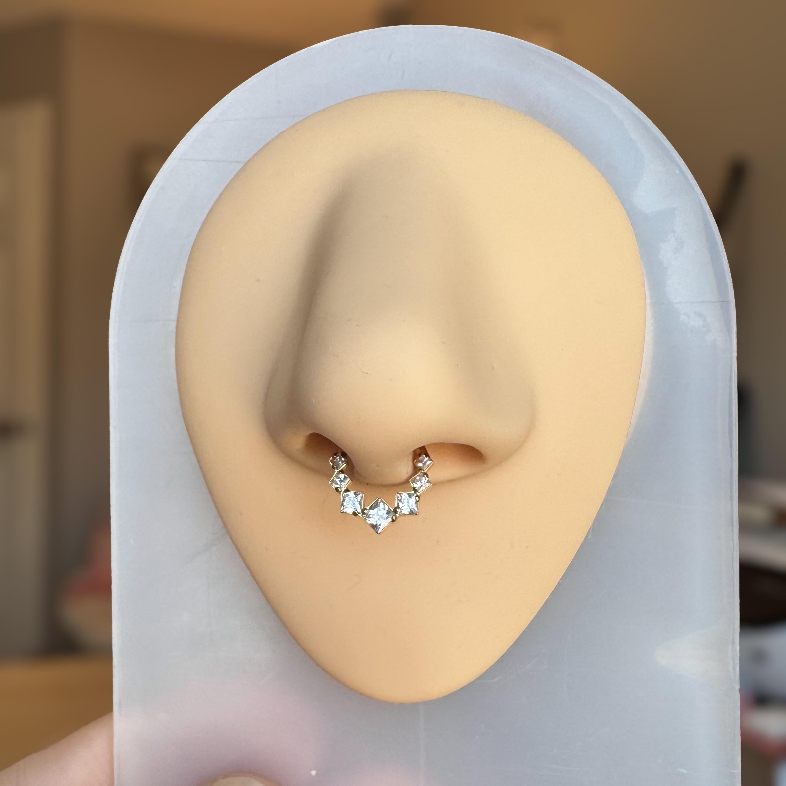 Edge of Light Septum Ring-Septum Ring-Gold/Clear CZs-8mm Diameter-Elara Body Jewelry