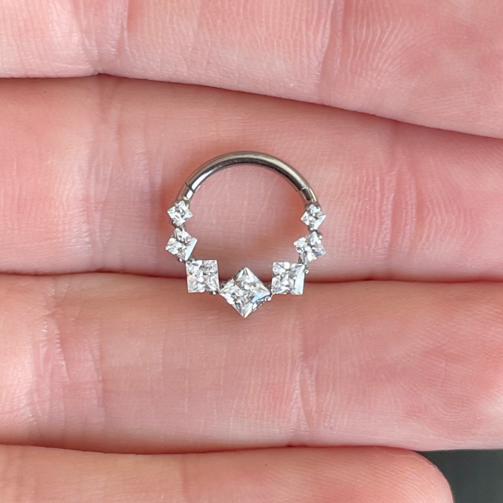 Edge of Light Septum Ring-Septum Ring-Silver/Clear CZs-8mm Diameter-Elara Body Jewelry