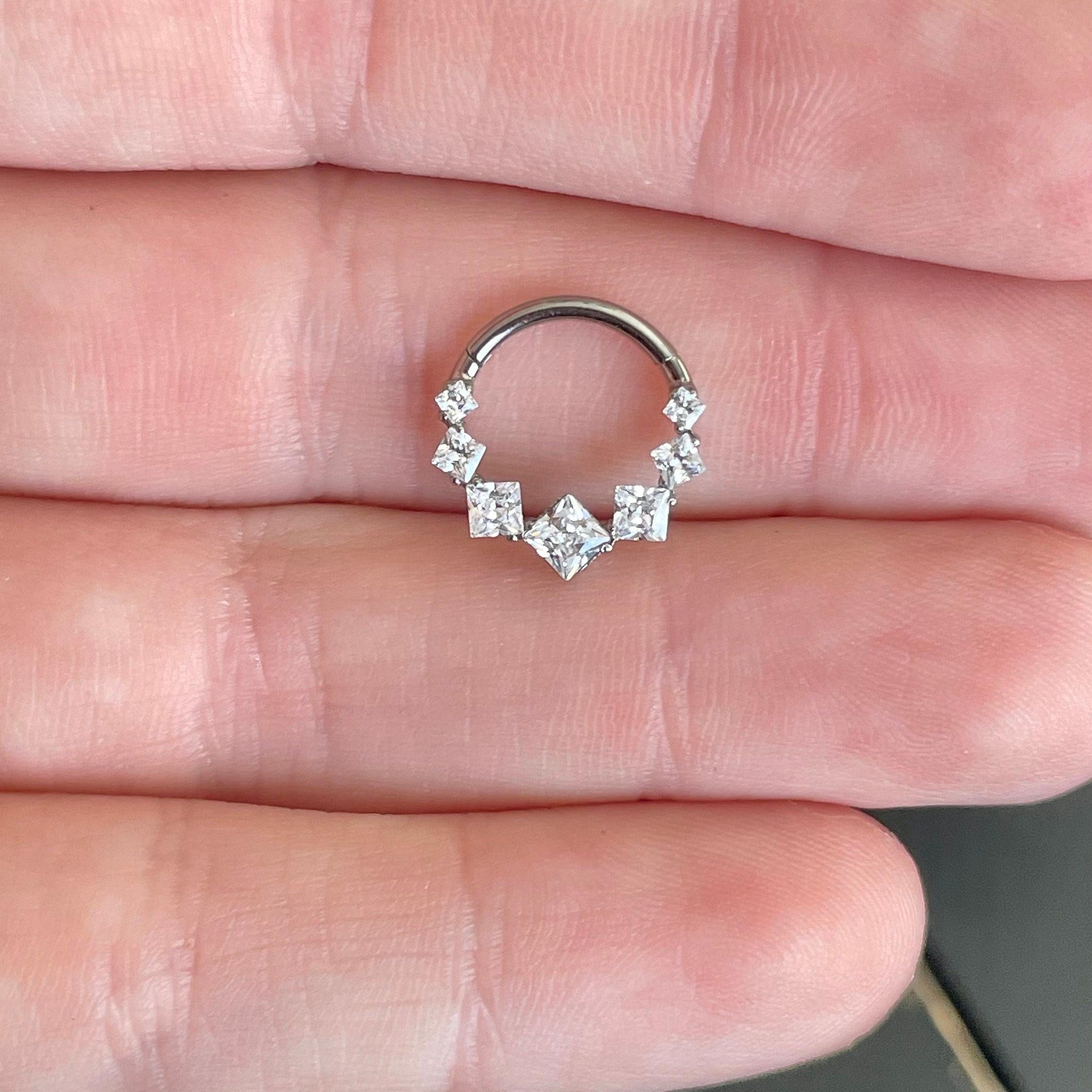 Edge of Light Septum Ring-Septum Ring-Silver/Clear CZs-8mm Diameter-Elara Body Jewelry