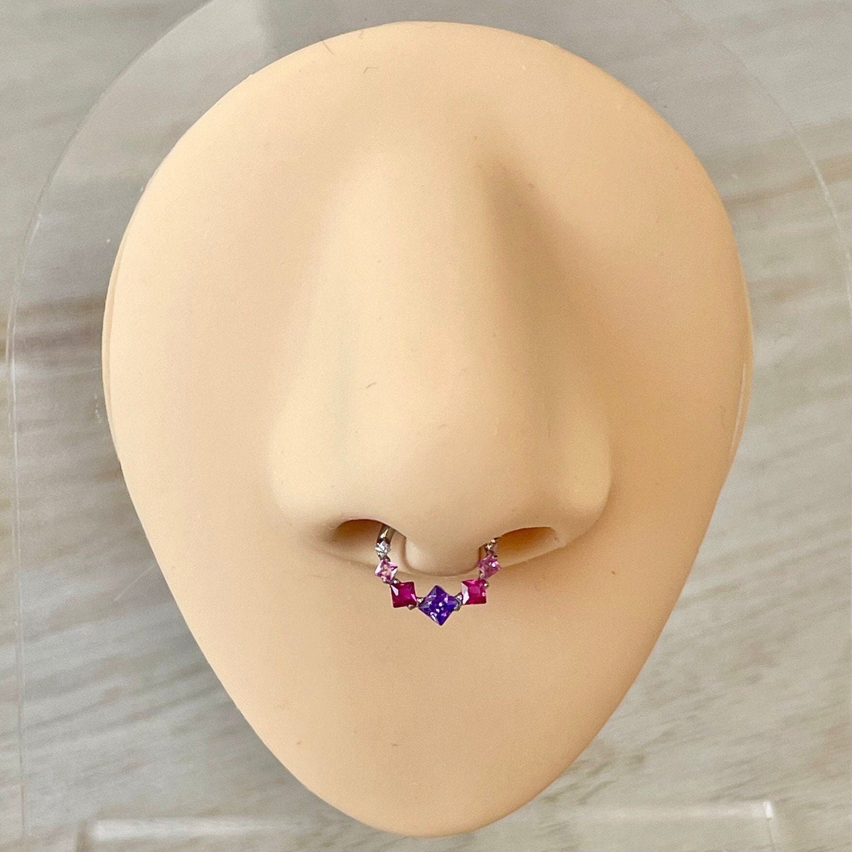 Edge of Light Septum Ring-Septum Ring-Silver/Colorful CZs-8mm Diameter-Elara Body Jewelry