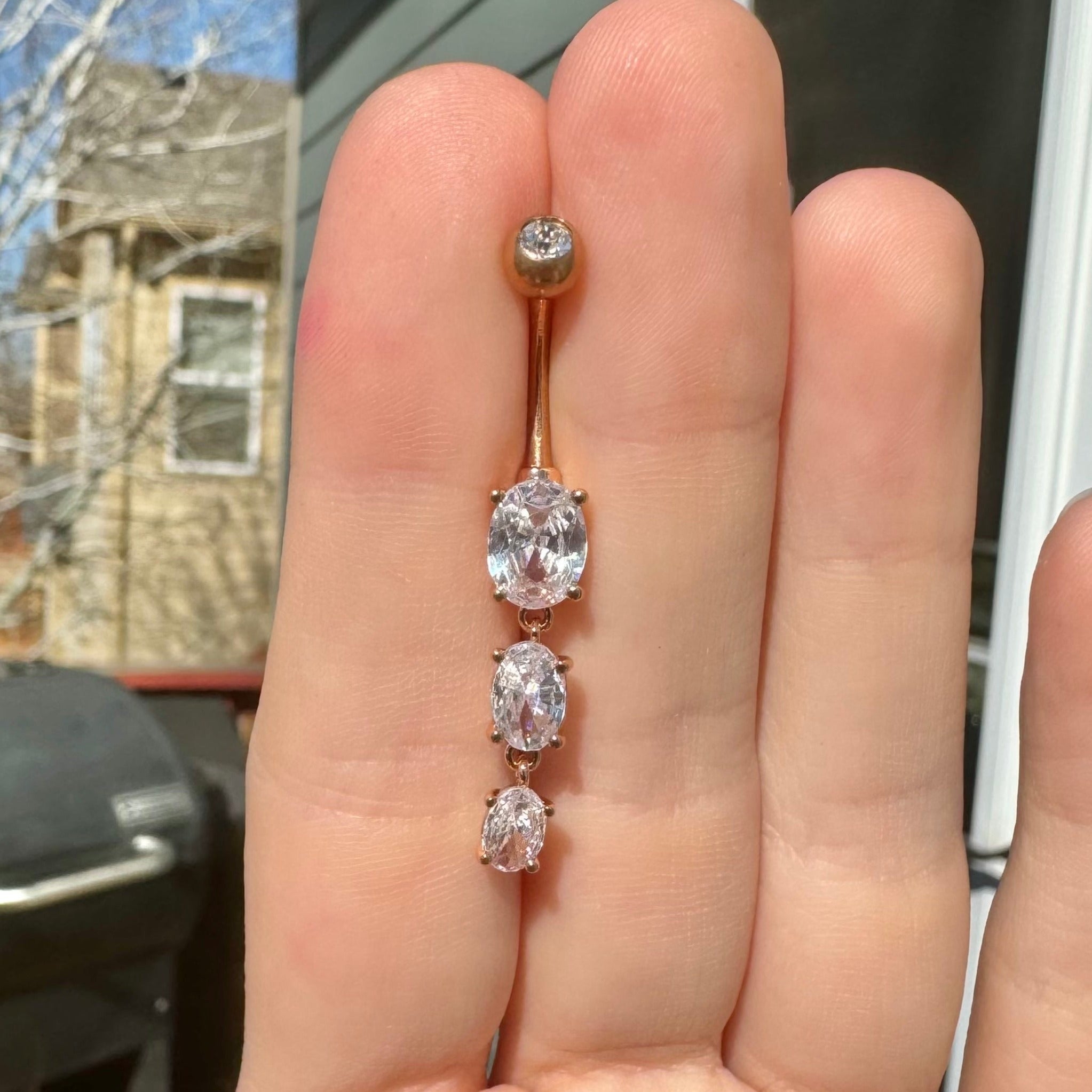 Elura Drops Belly Button Ring-Belly Button Rings-Rose gold-Elara Body Jewelry