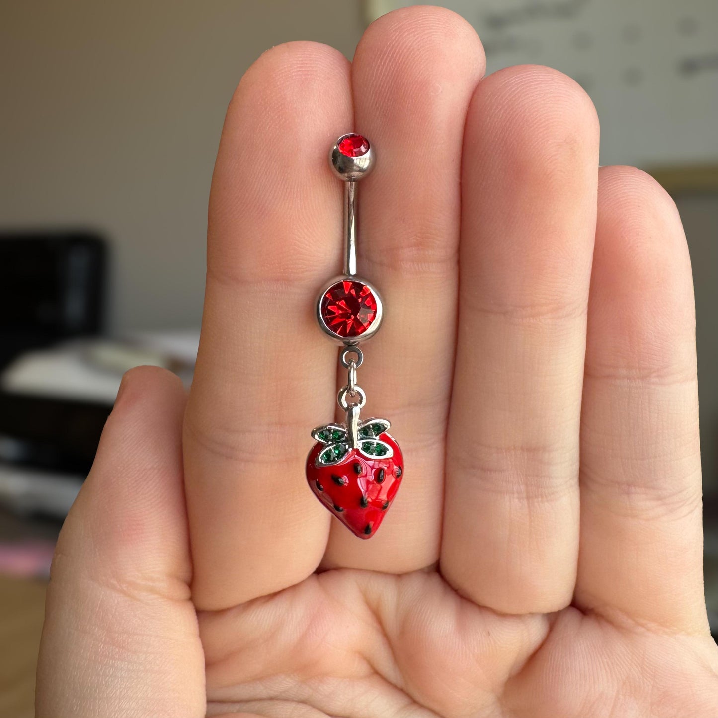 Strawberry Belly Button Ring (14G 10mm, Surgical Steel)