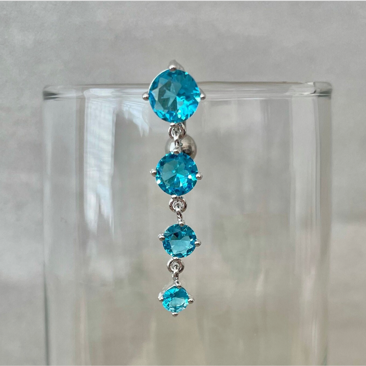 Fioren Crystal Belly Button Ring-Belly Button Rings-Silver/Aqua CZs-Elara Body Jewelry