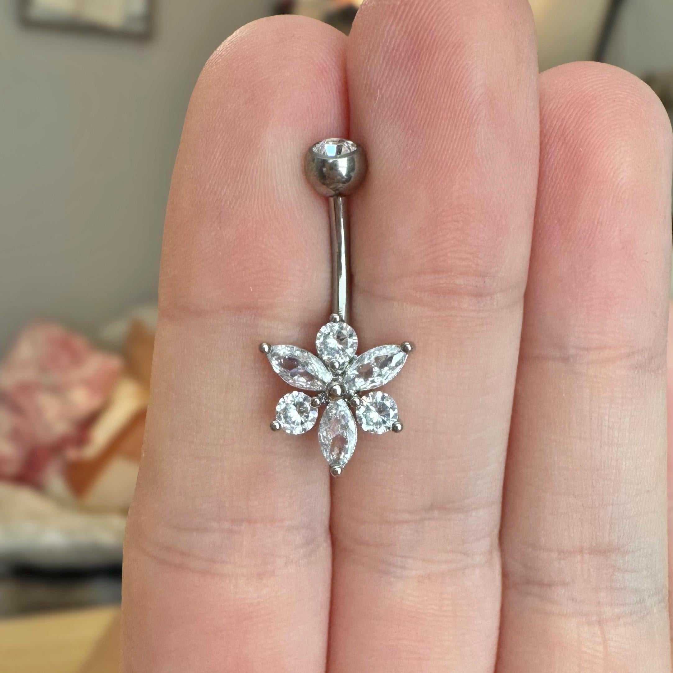 Floraire Belly Button Ring-Belly Button Rings-Silver-Elara Body Jewelry