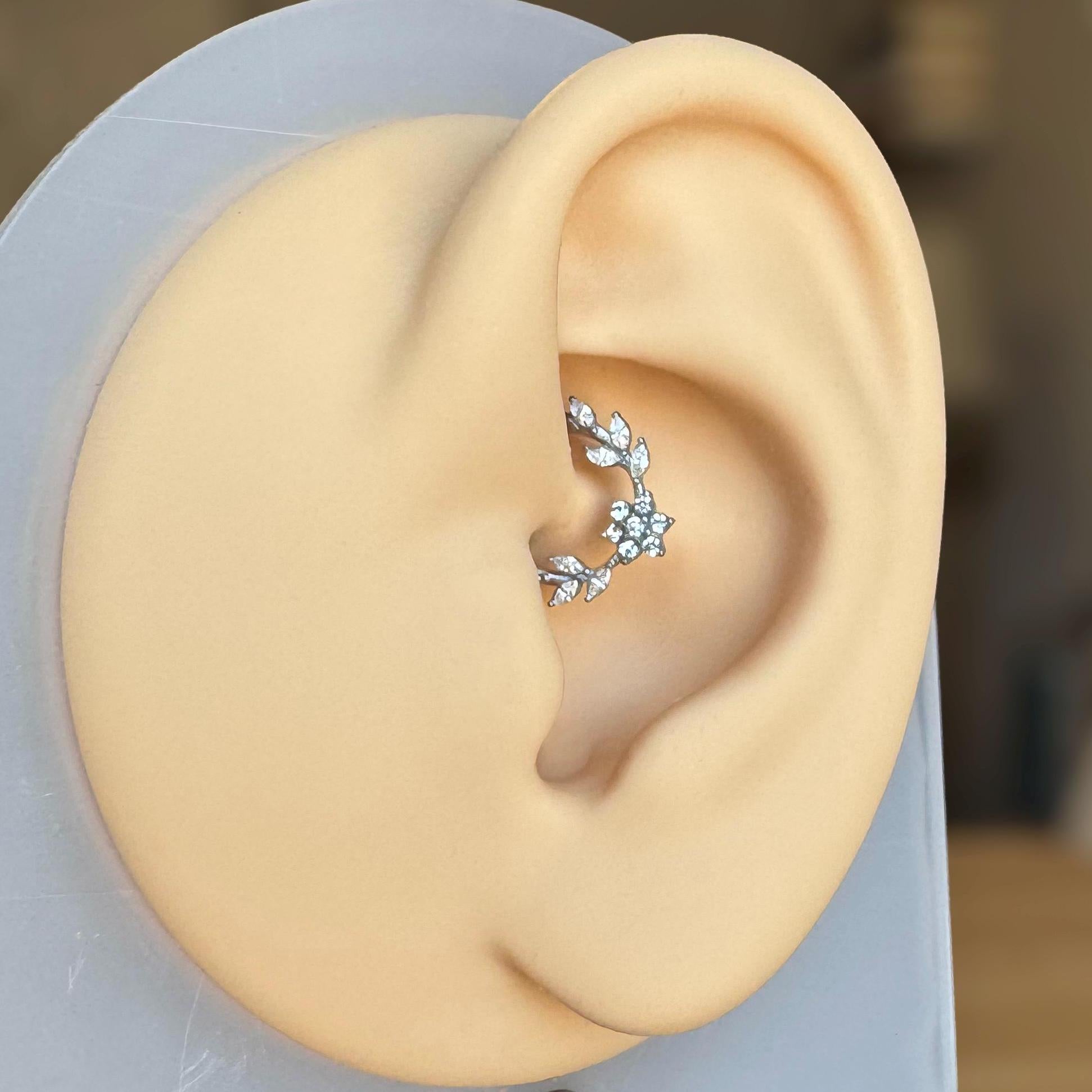 Floreline Daith Earring-Daith Earring-Silver-8mm Diameter-Elara Body Jewelry