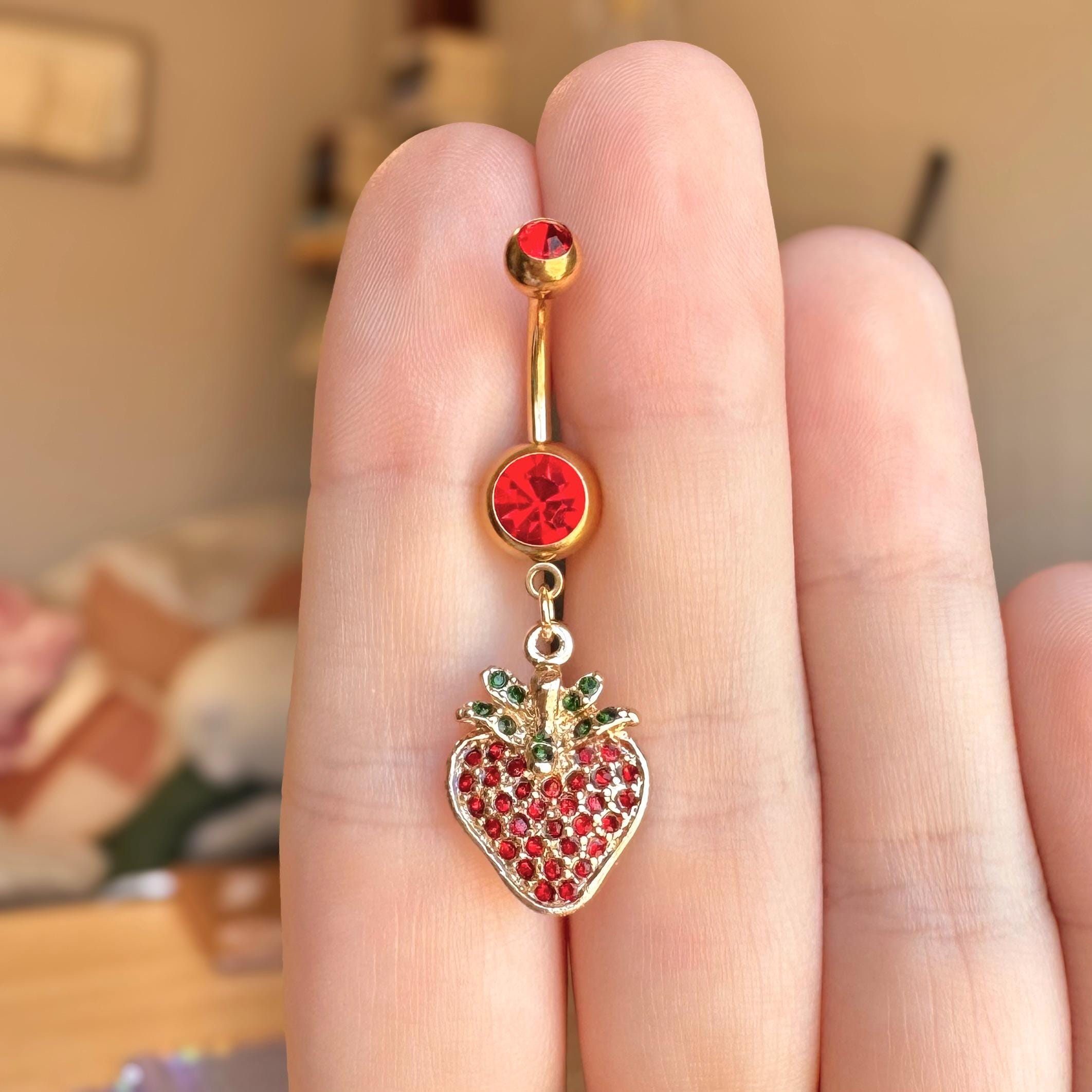 Fraise Rouge Belly Button Ring-Belly Button Rings-Elara Body Jewelry