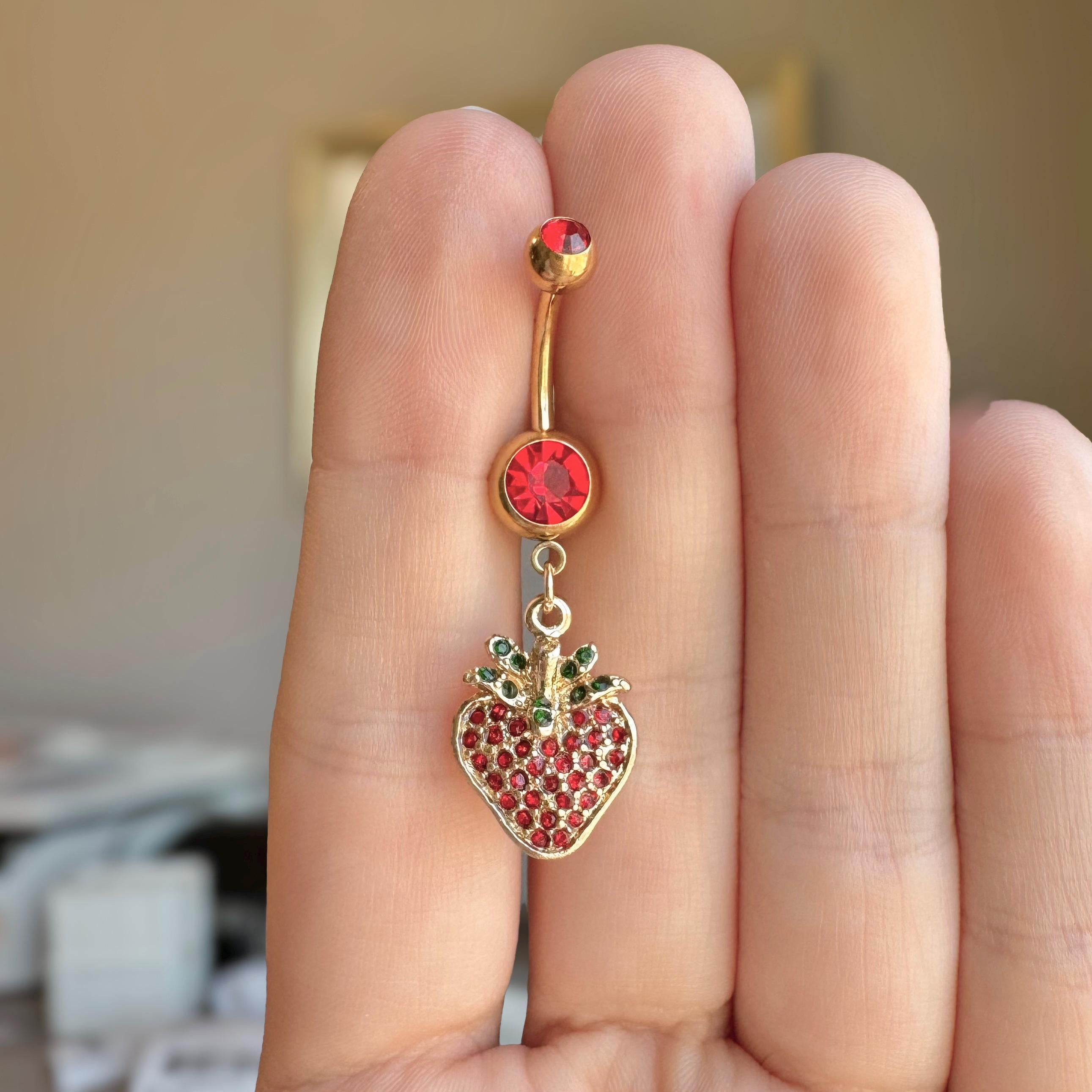 Fraise Rouge Belly Button Ring-Belly Button Rings-Elara Body Jewelry