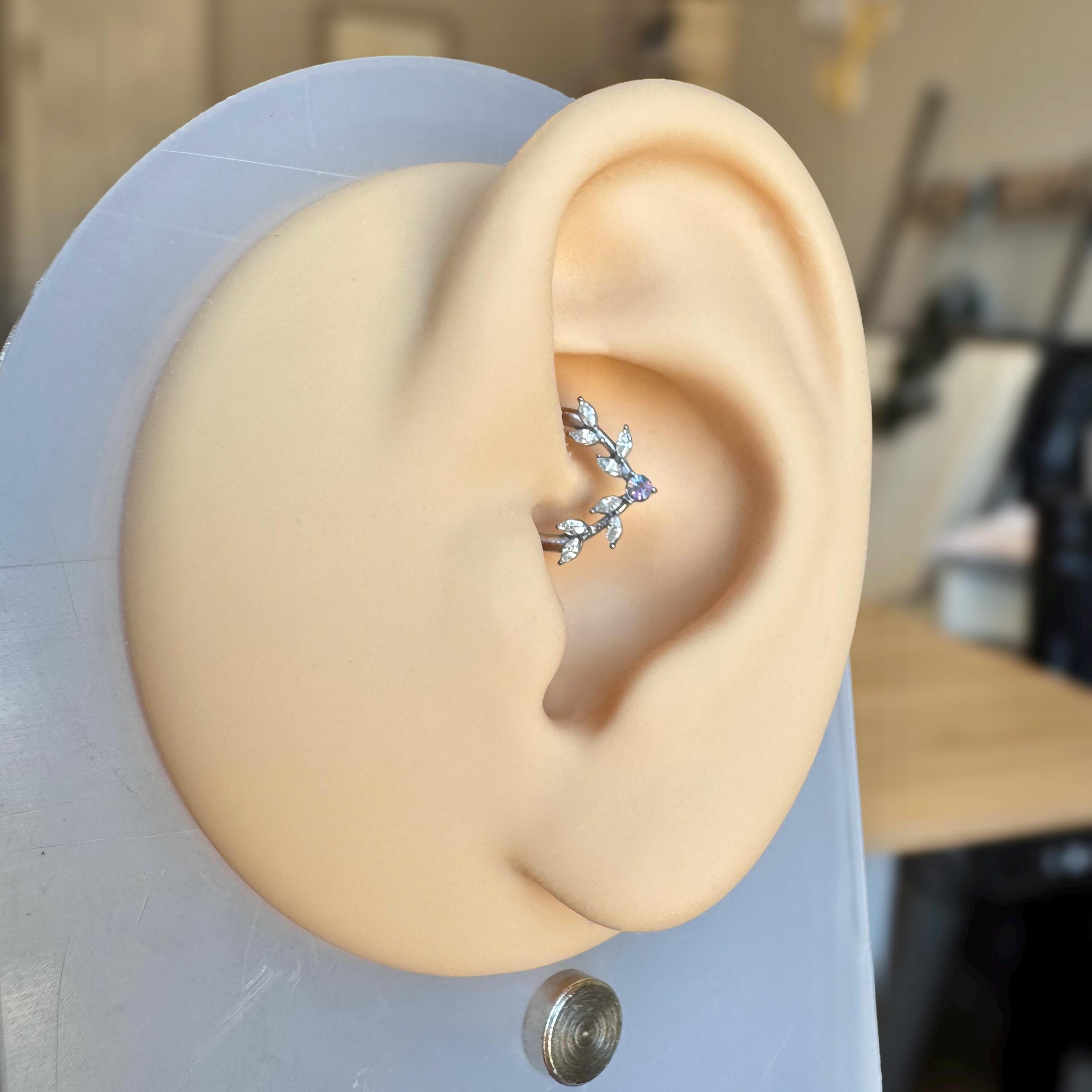 Frosted Fern Daith Earring-Daith Earring-Elara Body Jewelry